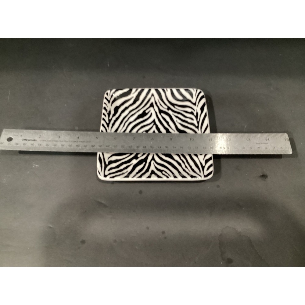 Pier 1 Zebra Animal Print Ironstone 4 Appetizer or Dessert Plates 6" Square
